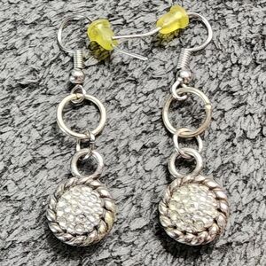 Silvertone Rhinestone/Pearl Dangle Earrings